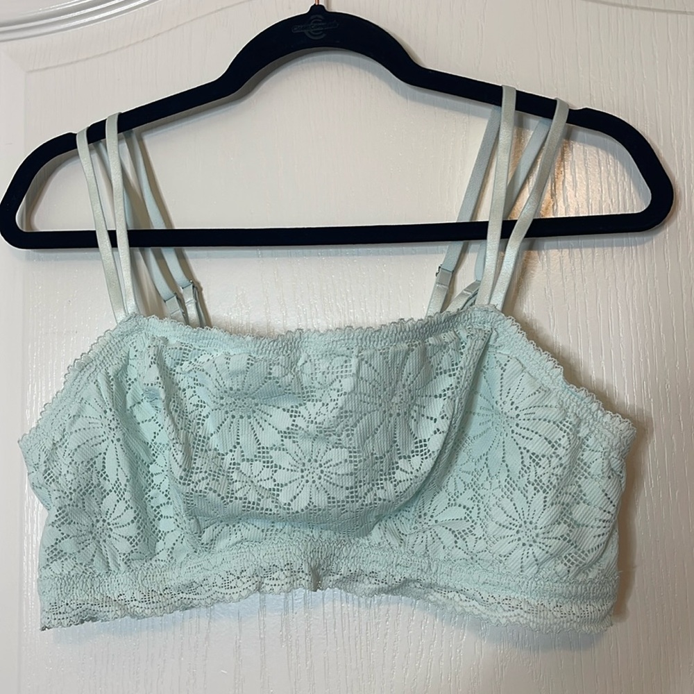 Aerie Anytime Lace Strappy Bralette Light Turq Blue XL